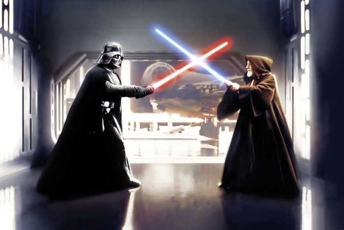 Digital wallpaper Star Wars Vader vs. Kenobi