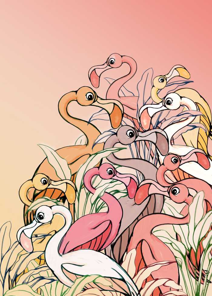 Digital wallpaper Flamingos and Lillys