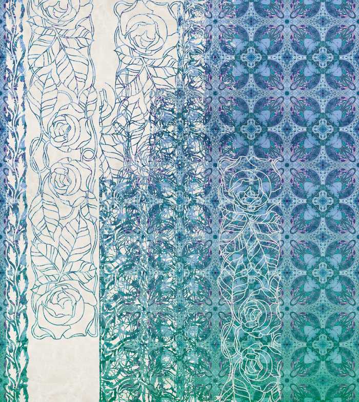 Digitally printed photomural Art Nouveau Bleu