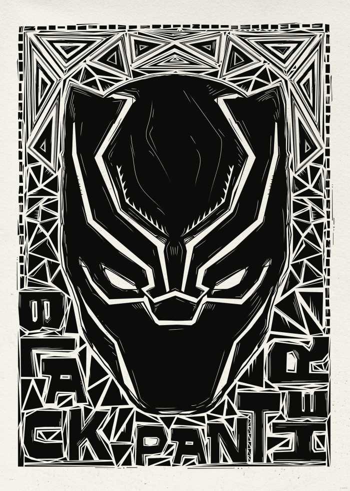 Poster Marvel Black Panther Lino-Cut Helmet