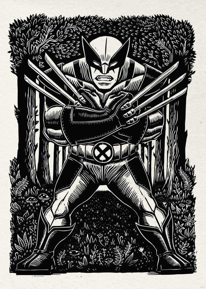 Poster Marvel Wolverine Lino-Cut