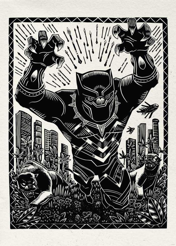 Poster Marvel Black Panther Lino-Cut Charge