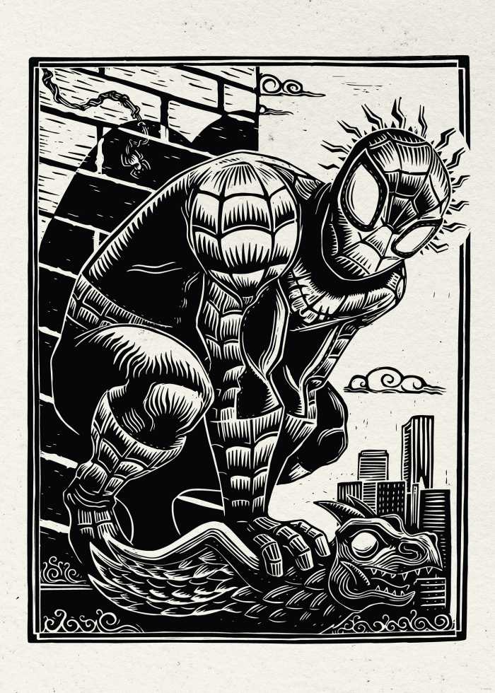 Poster Marvel Spider-Man Lino-Cut