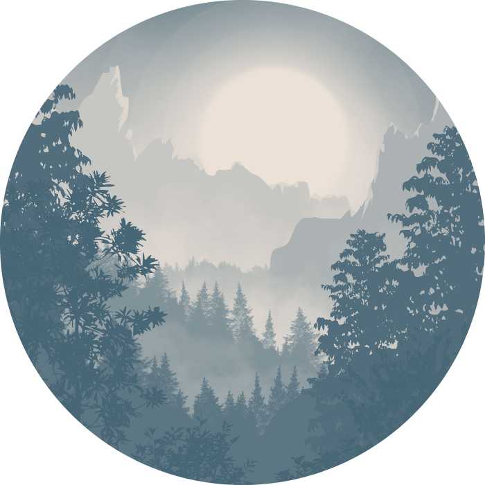 Non-woven adhesive round mural Blue Valley