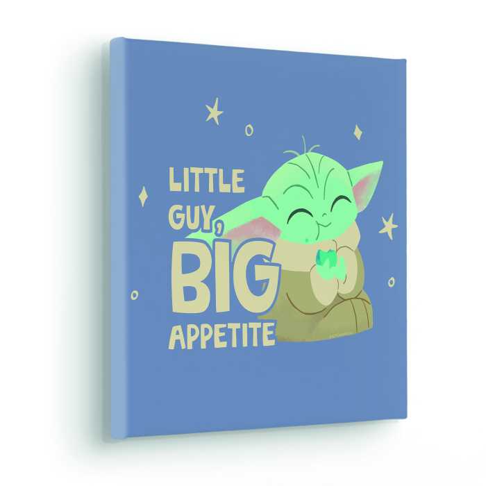 Vlies Bild auf Keilrahmen/ Echtholzrahmen The Mandalorian - Little Grogu Appetite