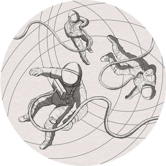 Non-woven adhesive round mural Weltraum