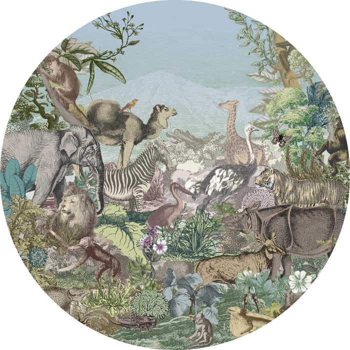 Non-woven adhesive round mural Animal Kingdom