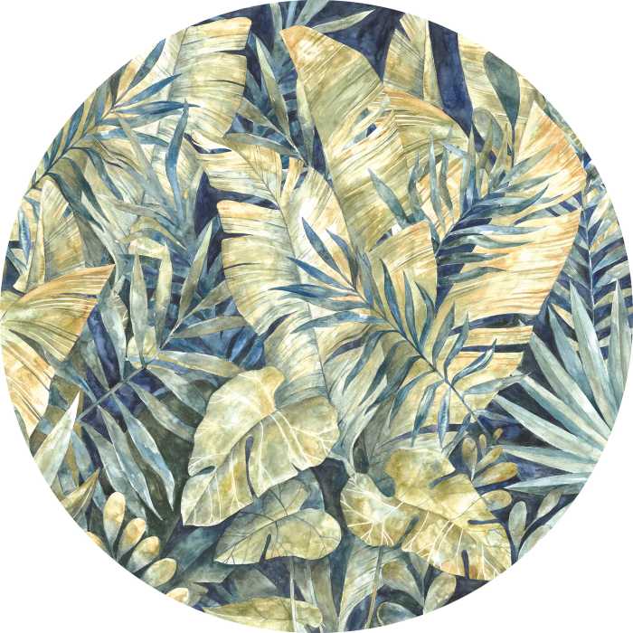 Non-woven adhesive round mural Feuilles Tropicales