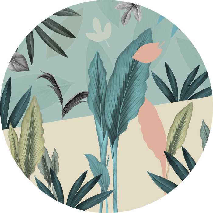 Non-woven adhesive round mural Pale Leaves