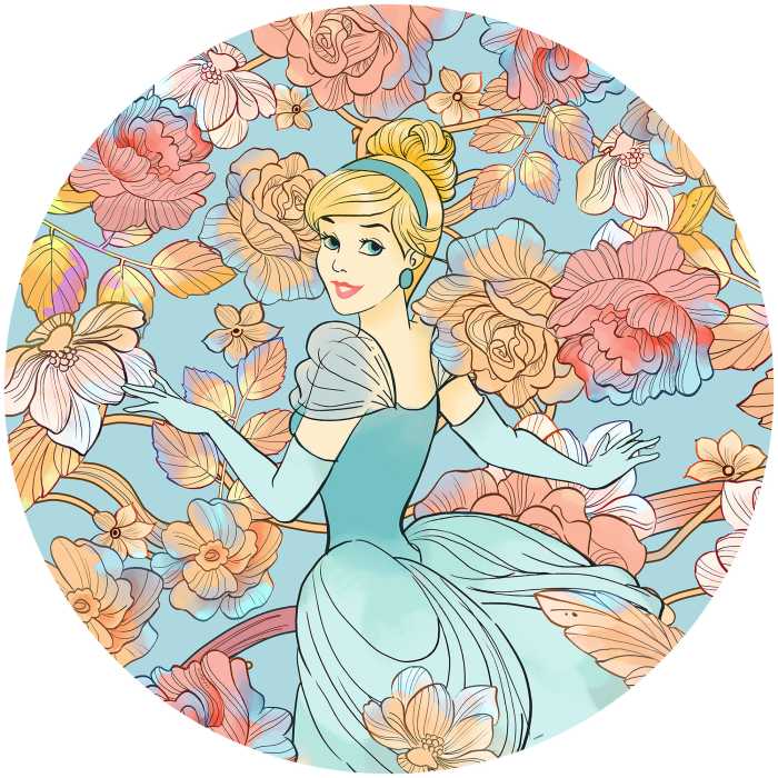Non-woven adhesive round mural Cinderella Pastel Dreams
