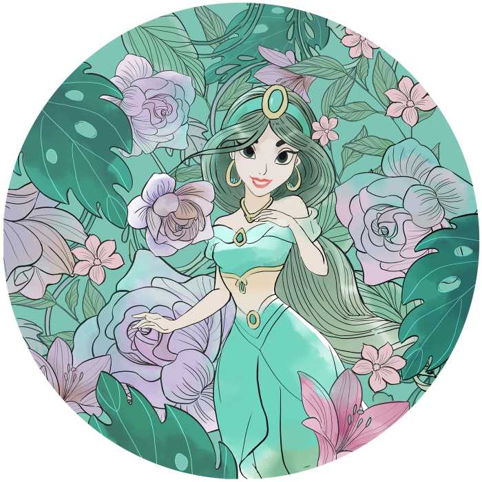 Non-woven adhesive round mural Jasmin Elegant Mint