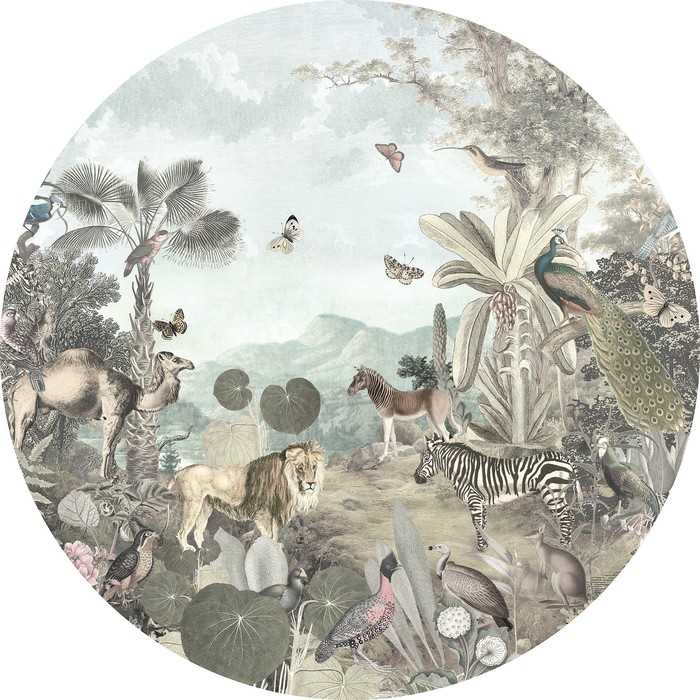 Non-woven adhesive round mural Utopia