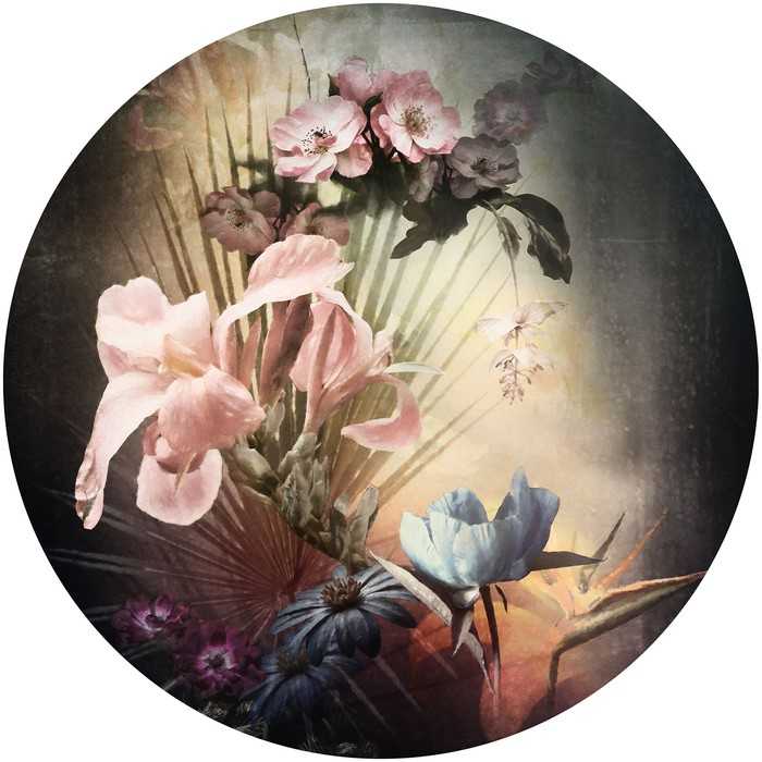 Non-woven adhesive round mural Flemish Flowers