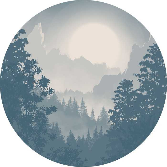 Non-woven adhesive round mural Blue Valley