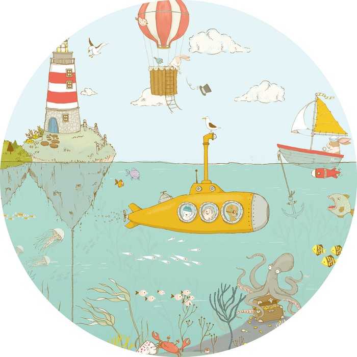 Non-woven adhesive round mural Underwater