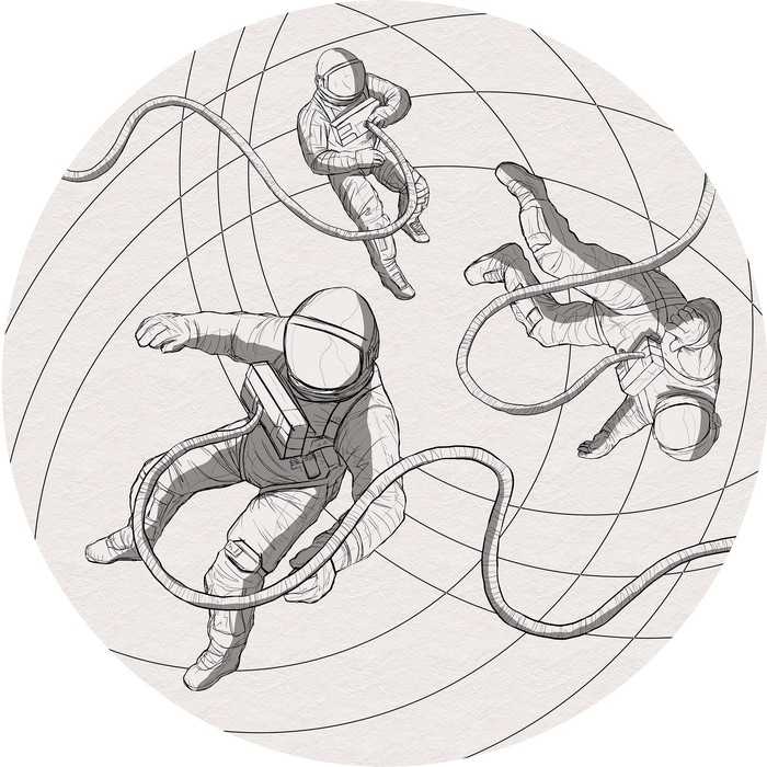 Non-woven adhesive round mural Weltraum