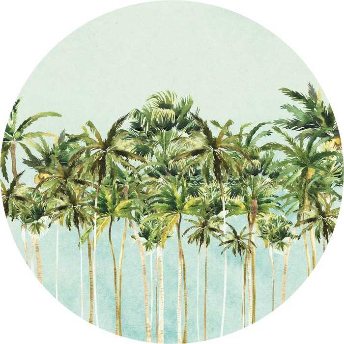 Non-woven adhesive round mural Coconut Trees