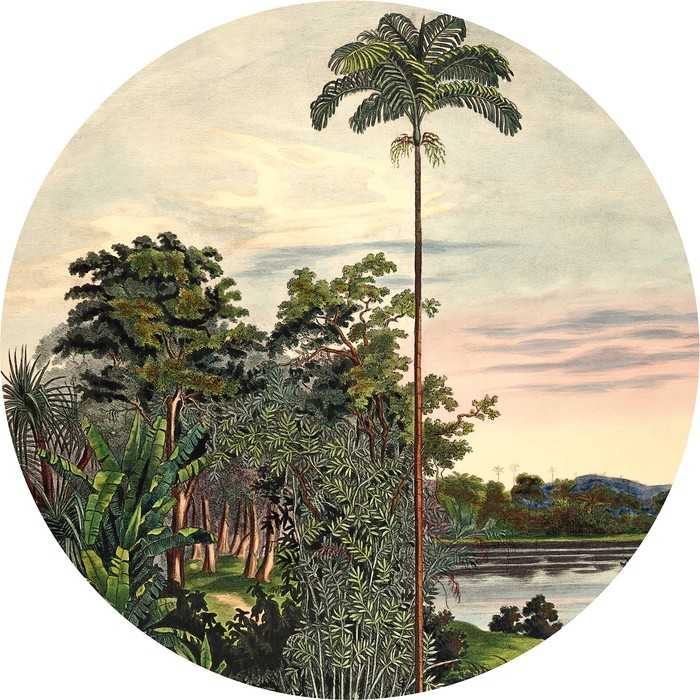 Non-woven adhesive round mural Vintage Landscape