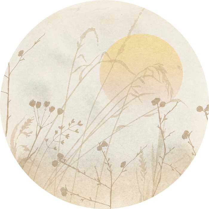 Non-woven adhesive round mural Roseau