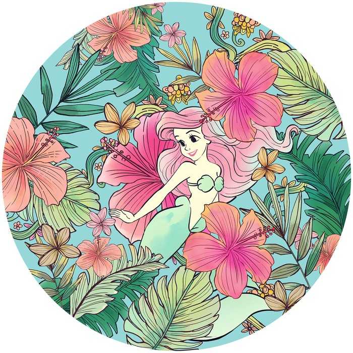 Non-woven adhesive round mural Ariel Ocean Flowers