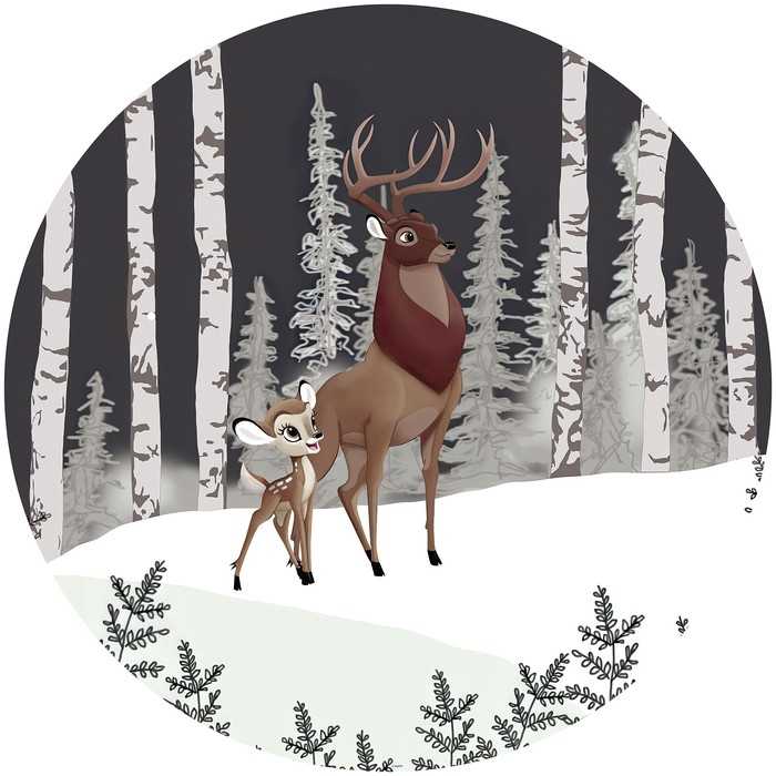 Non-woven adhesive round mural Bambi Great Prince