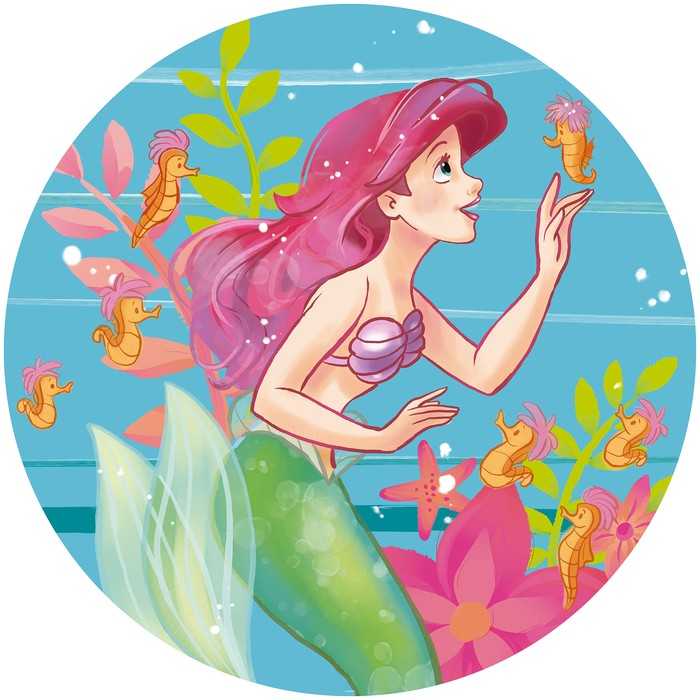 Non-woven adhesive round mural Ariel Seahorses