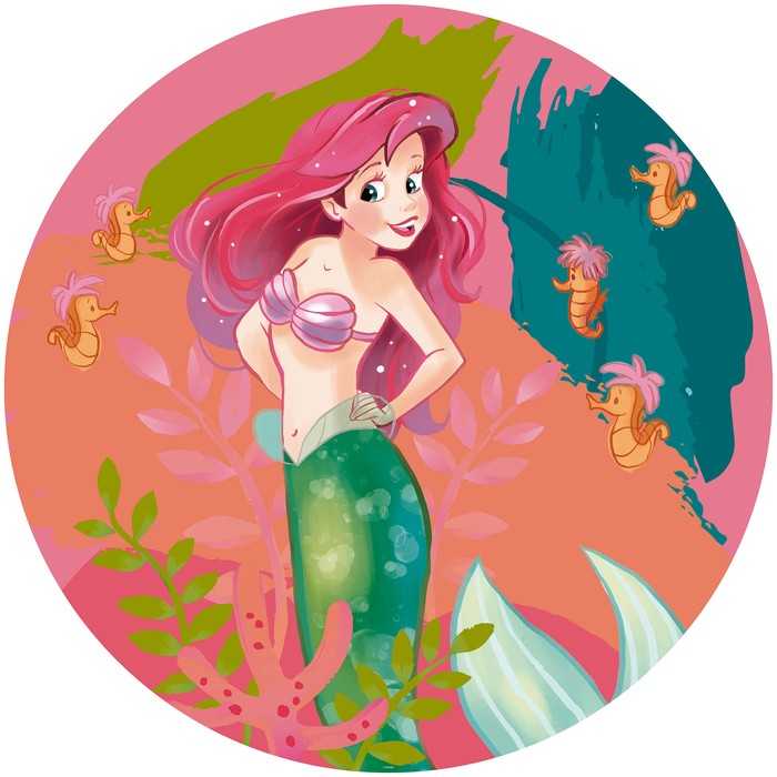 Non-woven adhesive round mural Ariel Happy Coral