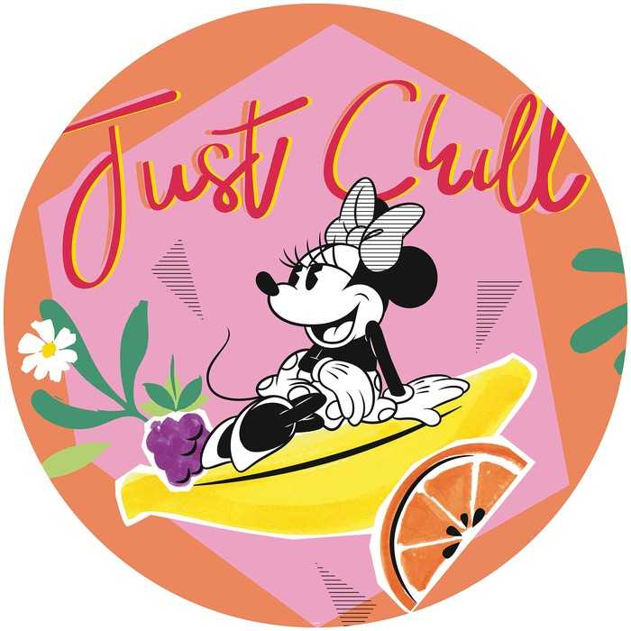 Non-woven adhesive round mural Minnie Chill