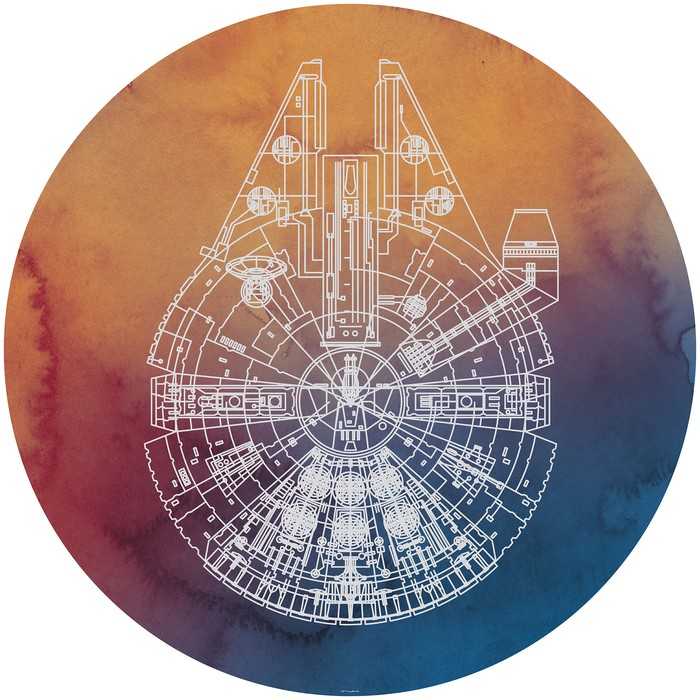 Non-woven adhesive round mural Star Wars Millennium Falcon
