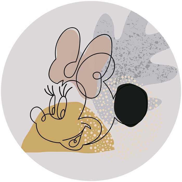 Non-woven adhesive round mural Minnie Line Art
