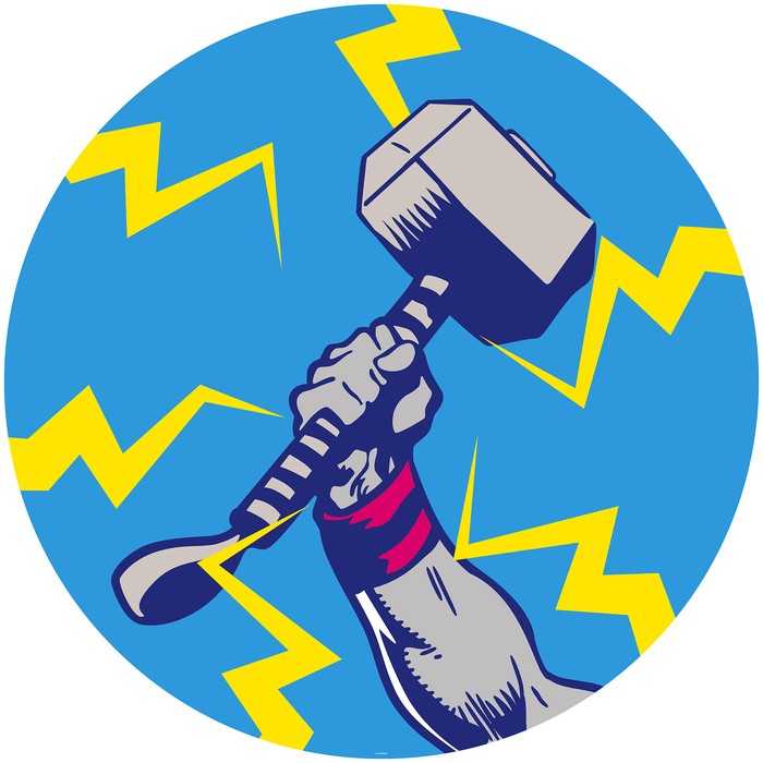 Non-woven adhesive round mural Avengers Thor's Hammer Pop Art