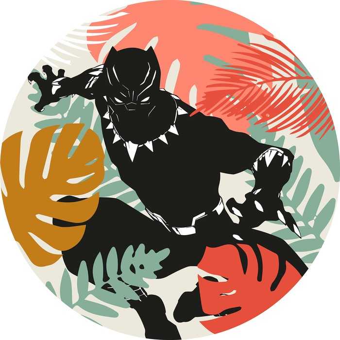 Non-woven adhesive round mural Winter Tropics Black Panther