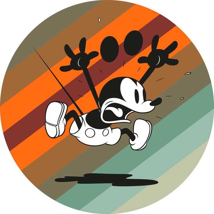 Non-woven adhesive round mural Mickey Mouse up and away