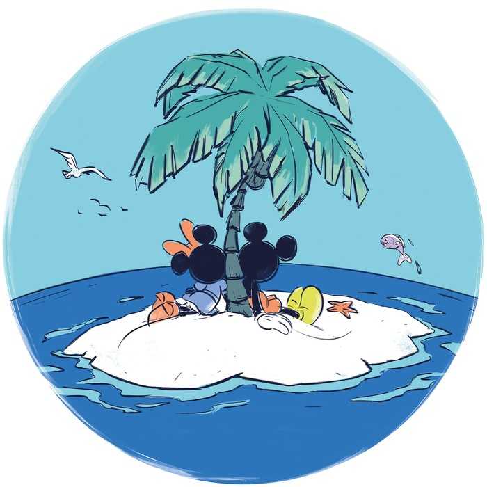 Non-woven adhesive round mural Mickey and Minnie Beach Vacation
