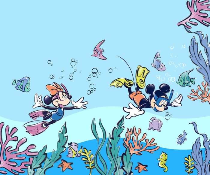 Standard Non-woven Mickey & Minnie Coral Reef