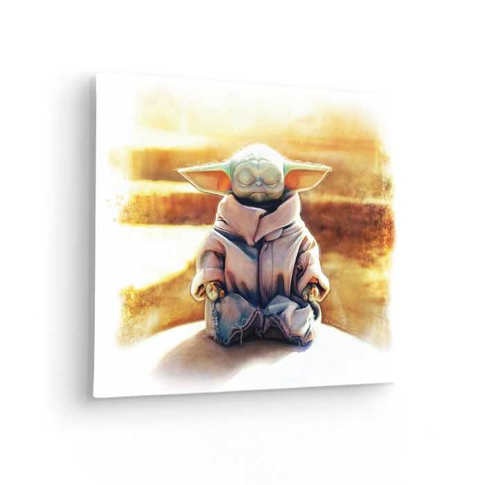 Vlies Bild auf Keilrahmen/ Echtholzrahmen The Mandalorian - Grogu Meditation King