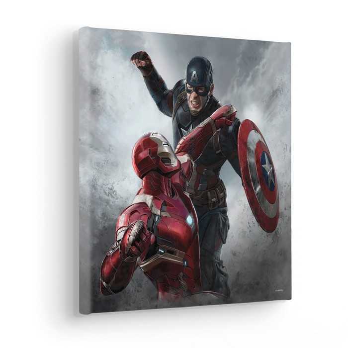 Vlies Bild auf Keilrahmen/ Echtholzrahmen Captain America vs. Iron Man