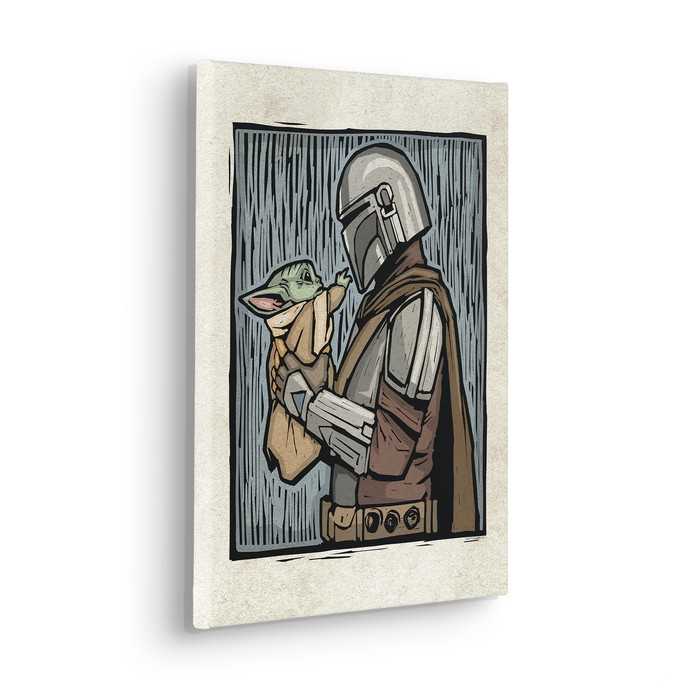 Vlies Bild auf Keilrahmen/ Echtholzrahmen Star Wars The Mandalorian Lino-Cut