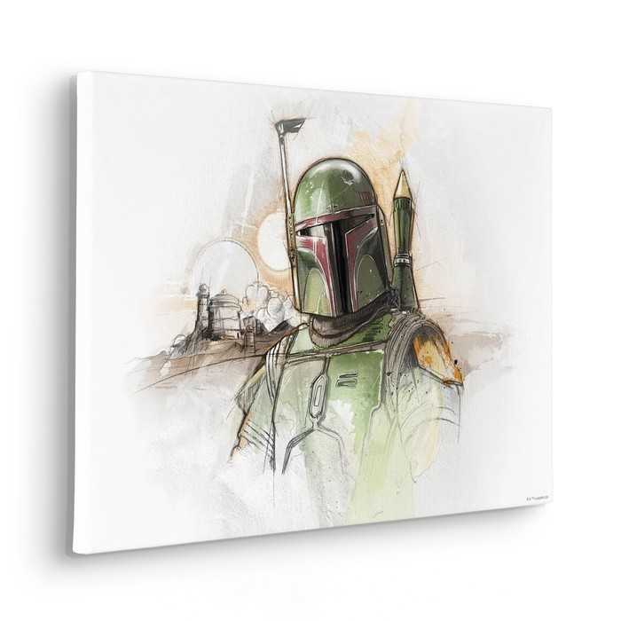 Vlies Bild auf Keilrahmen/ Echtholzrahmen Star Wars Boba Fett Sketch