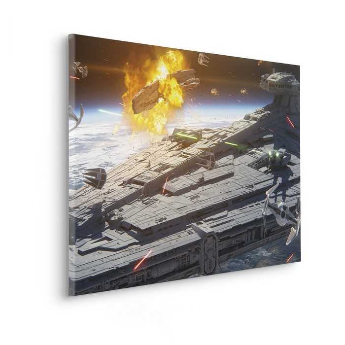 Vlies Bild auf Keilrahmen/ Echtholzrahmen Star Wars The Mandalorian Space Fight