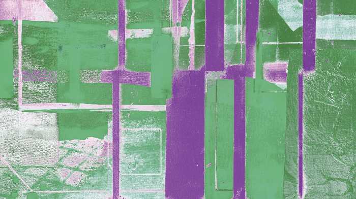 Digitally printed photomural Cuboids Linedup green-violett
