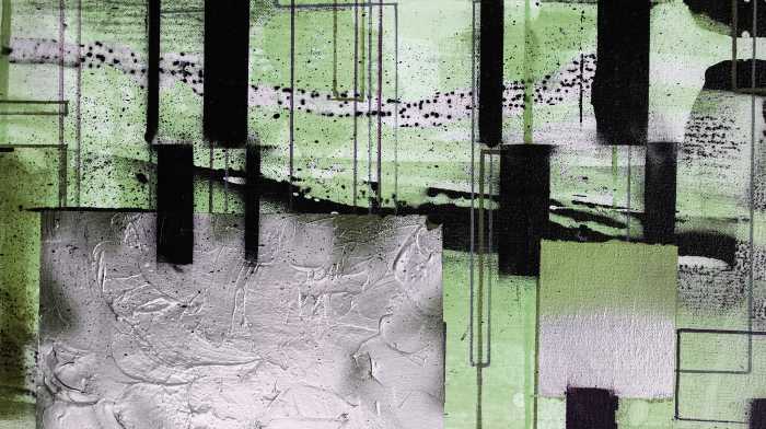 Digitally printed photomural Squares Dropping grey-green