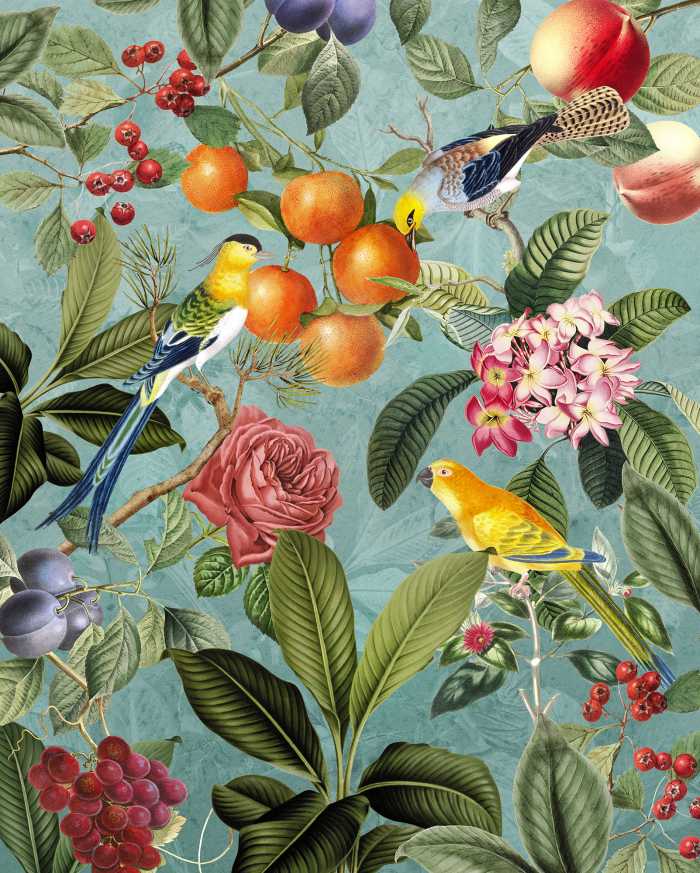 Digital wallpaper Birds and Berries
