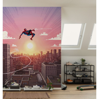 Marvel Spider-Man Swinging Through the Air