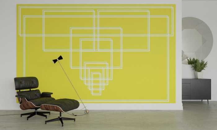 Digital wallpaper Mills Board Center icegrey-yellow