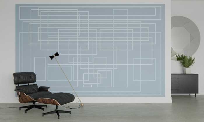 Digital wallpaper Mills Board Mondial icewhite-bleu