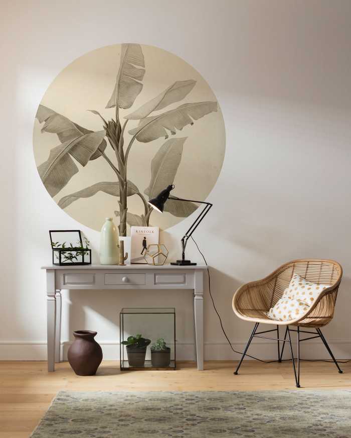 Non-woven adhesive round mural Banana Plant