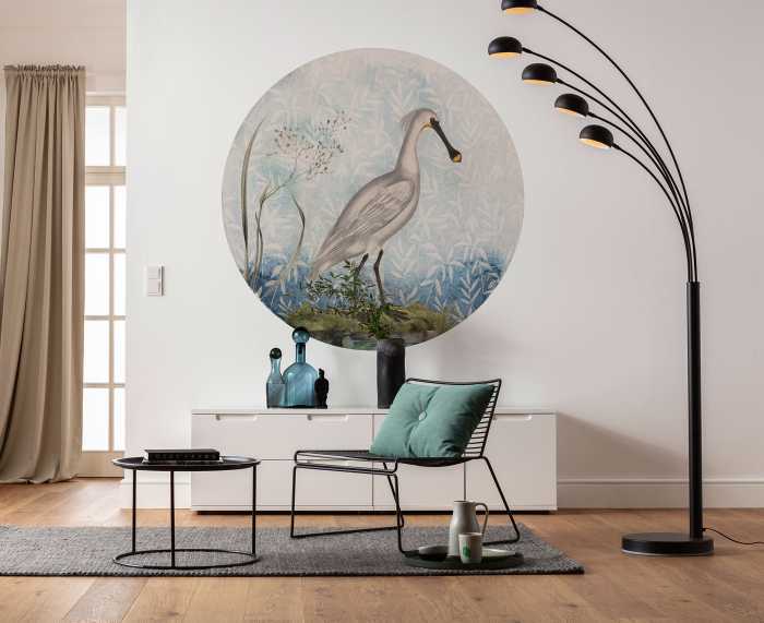 Non-woven adhesive round mural Spoonbill