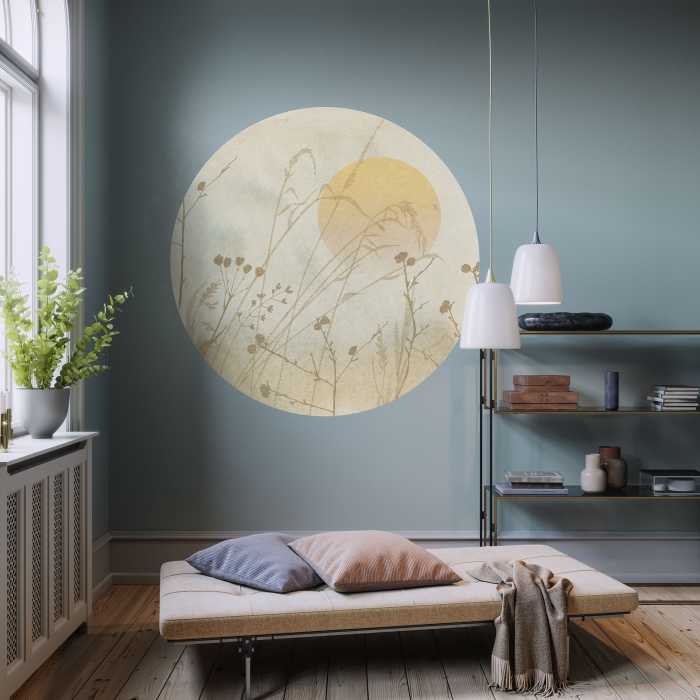 Non-woven adhesive round mural Roseau