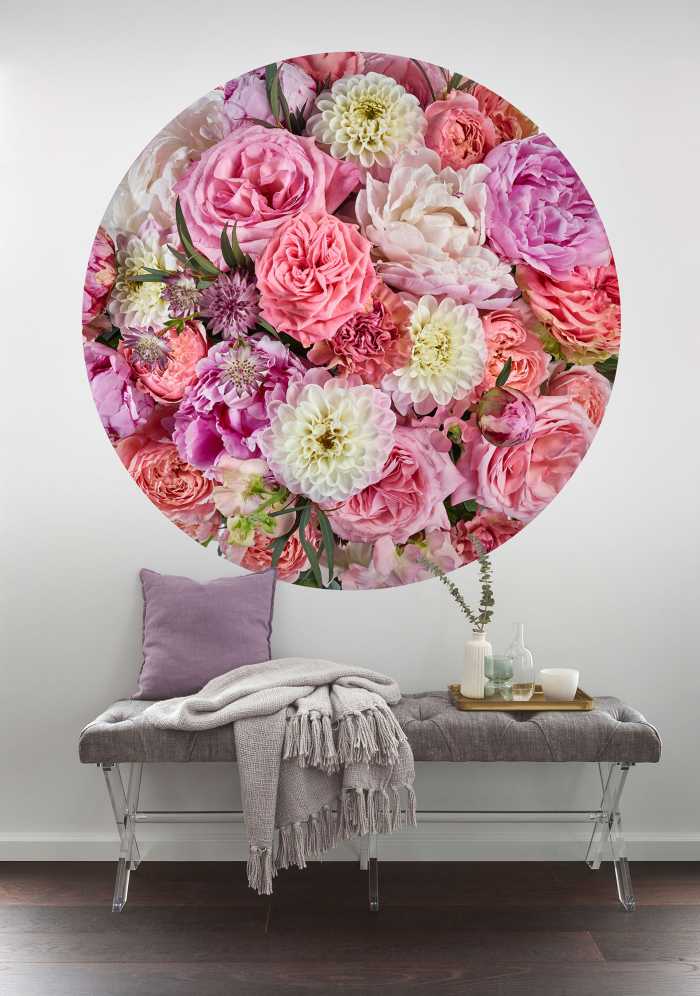 Non-woven adhesive round mural Beautiful Blossoms
